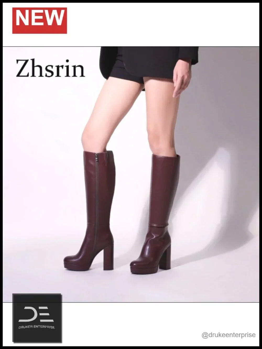 Platform Knee High Boots Chunky High Heel Round Toe Side Zipper Gogo Boots